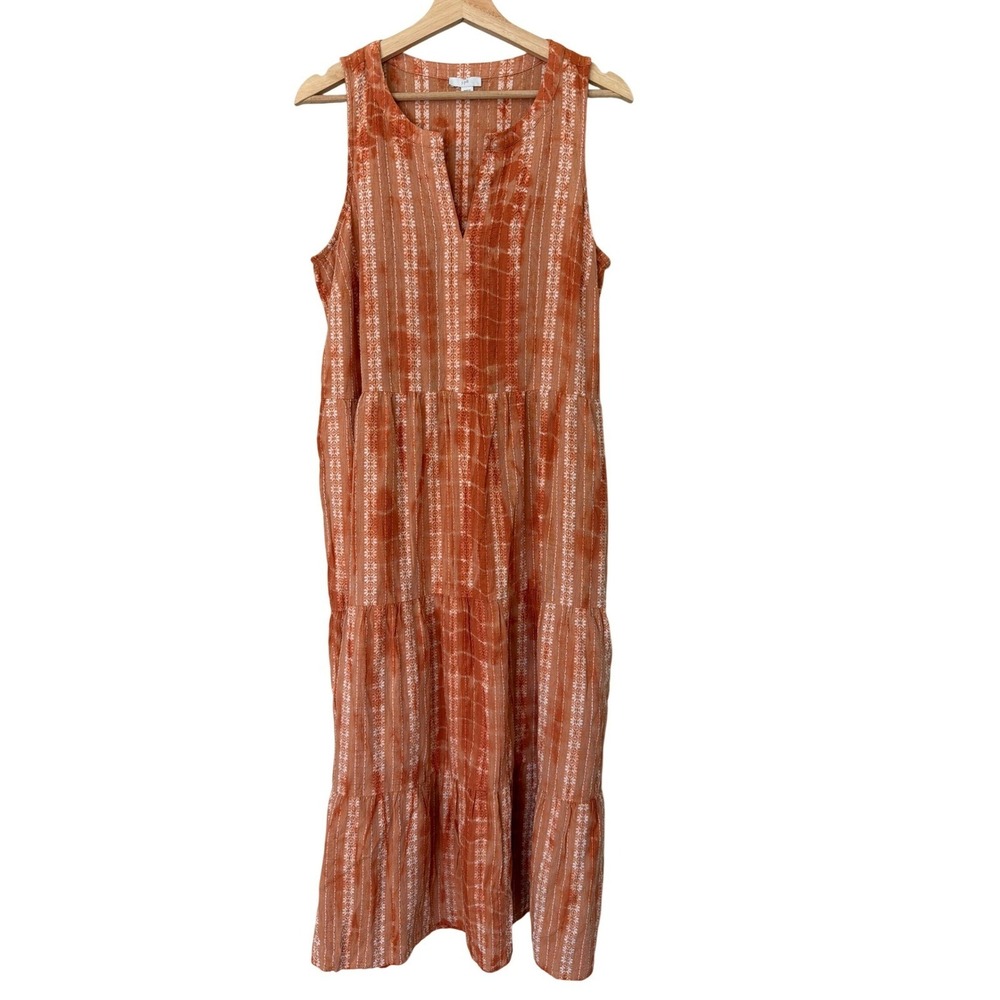 J.Jill Womens XL Orange Embroidered Tiered Cotton Maxi Dress Sleeveless